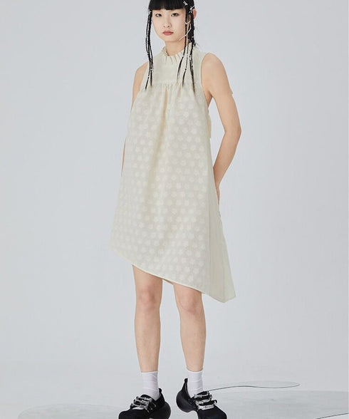Dot Jacquard Asymmetric Dress